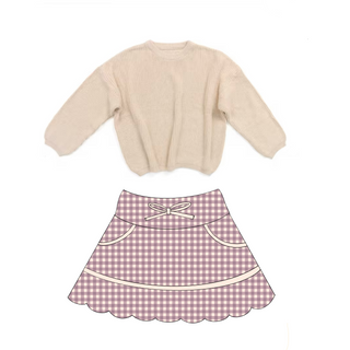 Cozy Sweater & (Plum) Gingham Activewear Skort Set **Pre-Order ETA Ships End of Sept.**