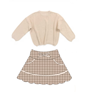 Cozy Sweater & (Brown) Gingham Activewear Skort Set **Pre-Order ETA Ships End of Sept.**