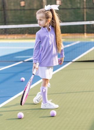 Vivid Violet Quater Zip Up Jacket and Ric Rac Gingham Skort Set