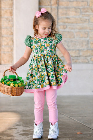 Lucky Little Charm- Puff-Sleeved Twirl Dress Set