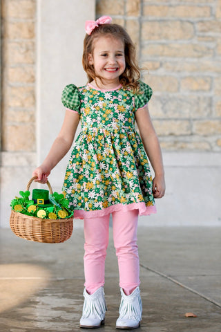 Lucky Little Charm- Puff-Sleeved Twirl Dress Set