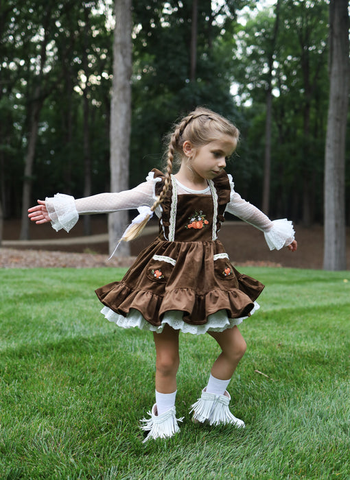Pumpkin Harvest Velvet Pinafore and Bloomer Shorts