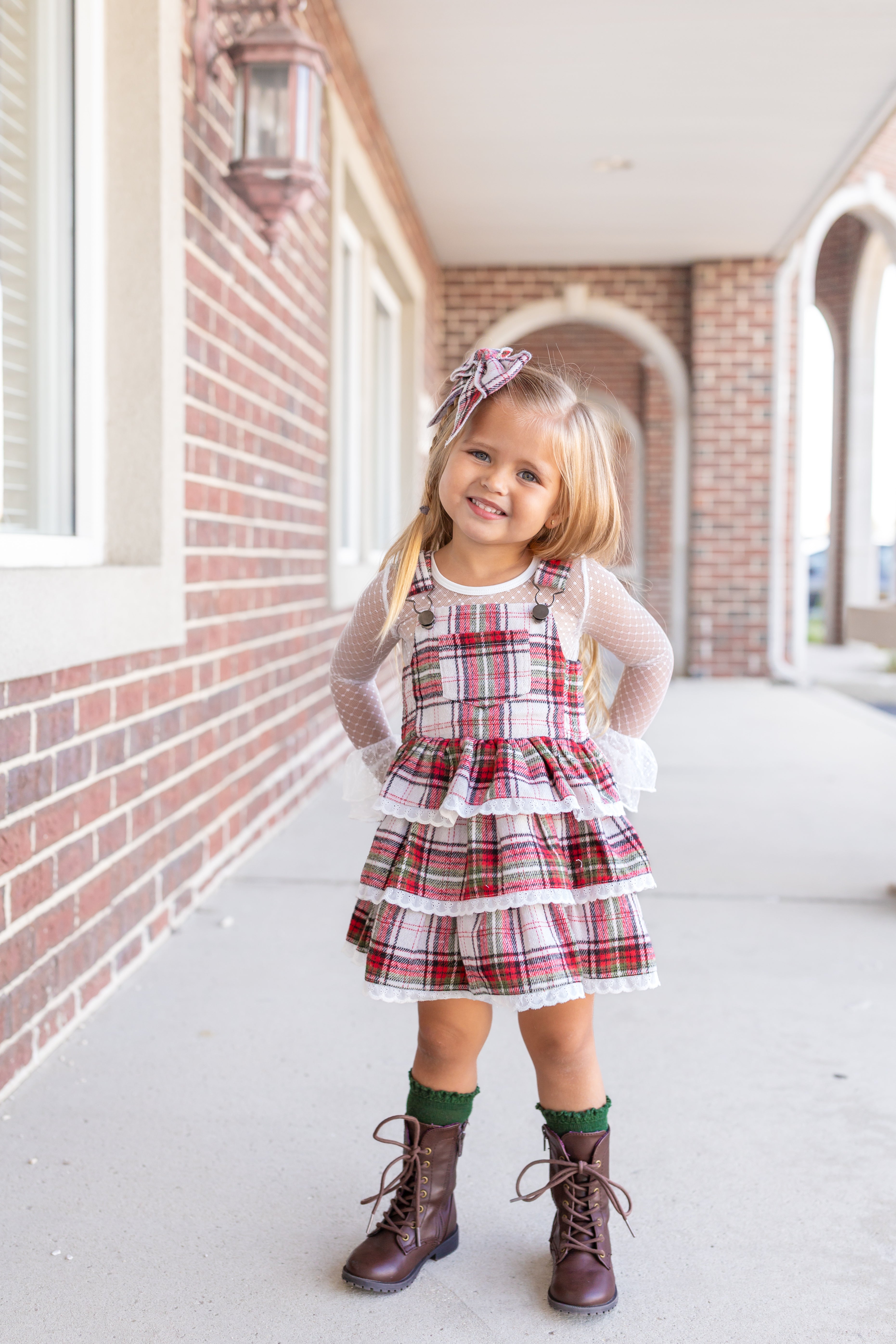 Winter Plaid Overalls Dress - READY TO SHIP LIV + STELLA Winter Plaid Overalls Dress - READY TO SHIP LIV + STELLA