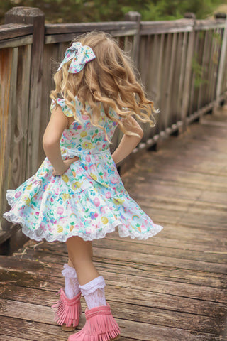 Spring Dino Twirl Dress Set-(Ready to Ship)
