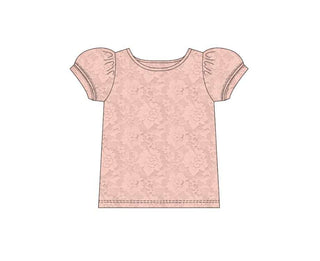 Mauve Pink Cotton Lined Bodice Lace Top- Short Sleeve