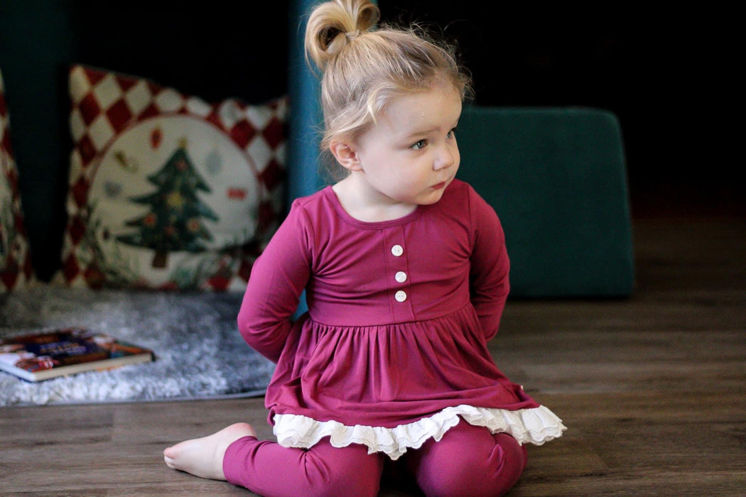 Burgundy- Bamboo Playwear 2 Piece Set Long Sleeved