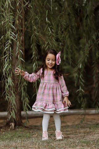 Pink Tartan Plaid Twirl Dress and Bloomers