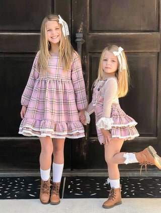 Pink Tartan Plaid Twirl Dress and Bloomers