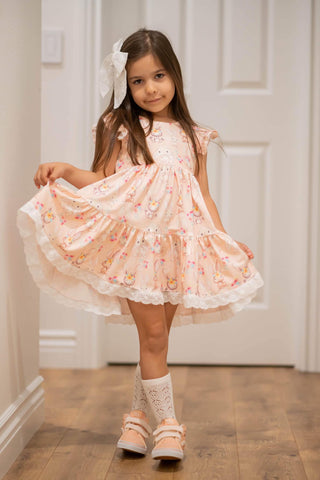 Blushing Bunny-Short Sleeved Flutter Twirl Dress