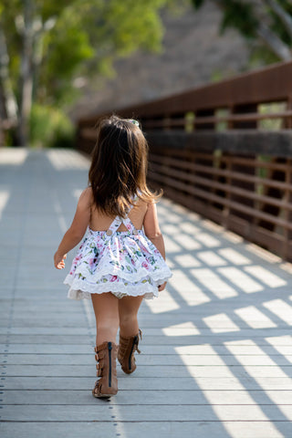 Olivia Skirted Romper- Summer White Floral