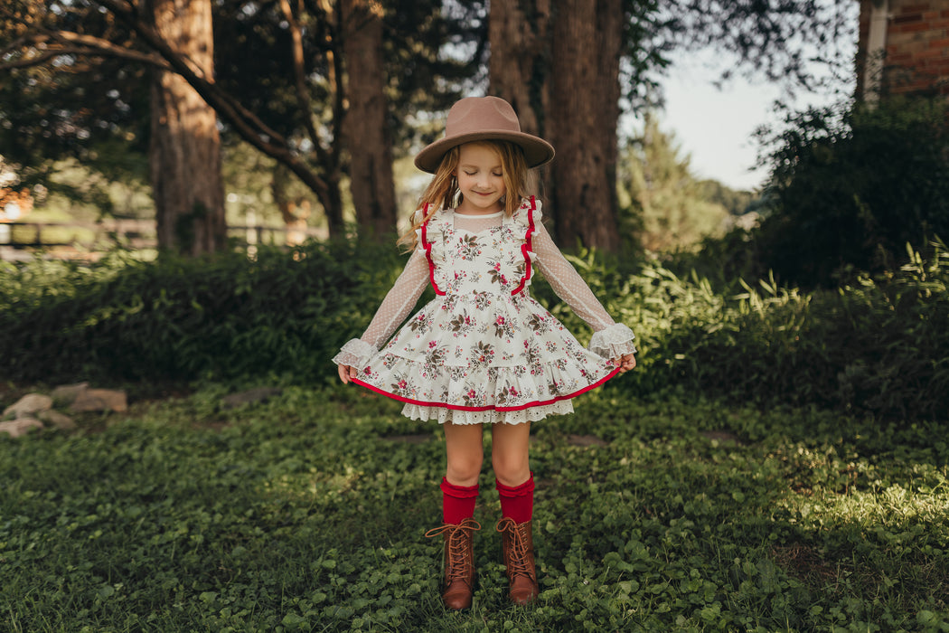 Crimson Floral Pinafore