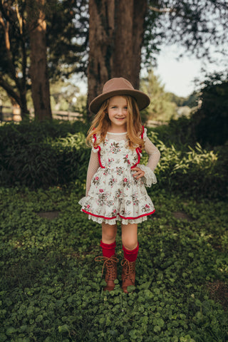 Crimson Floral Pinafore