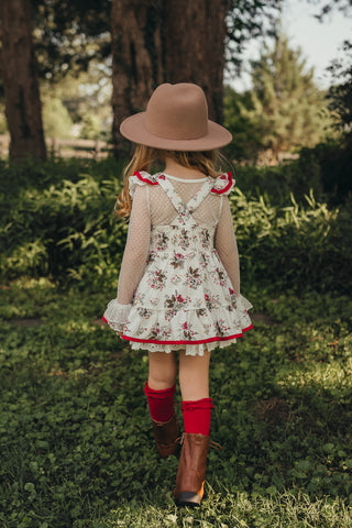 Crimson Floral Pinafore